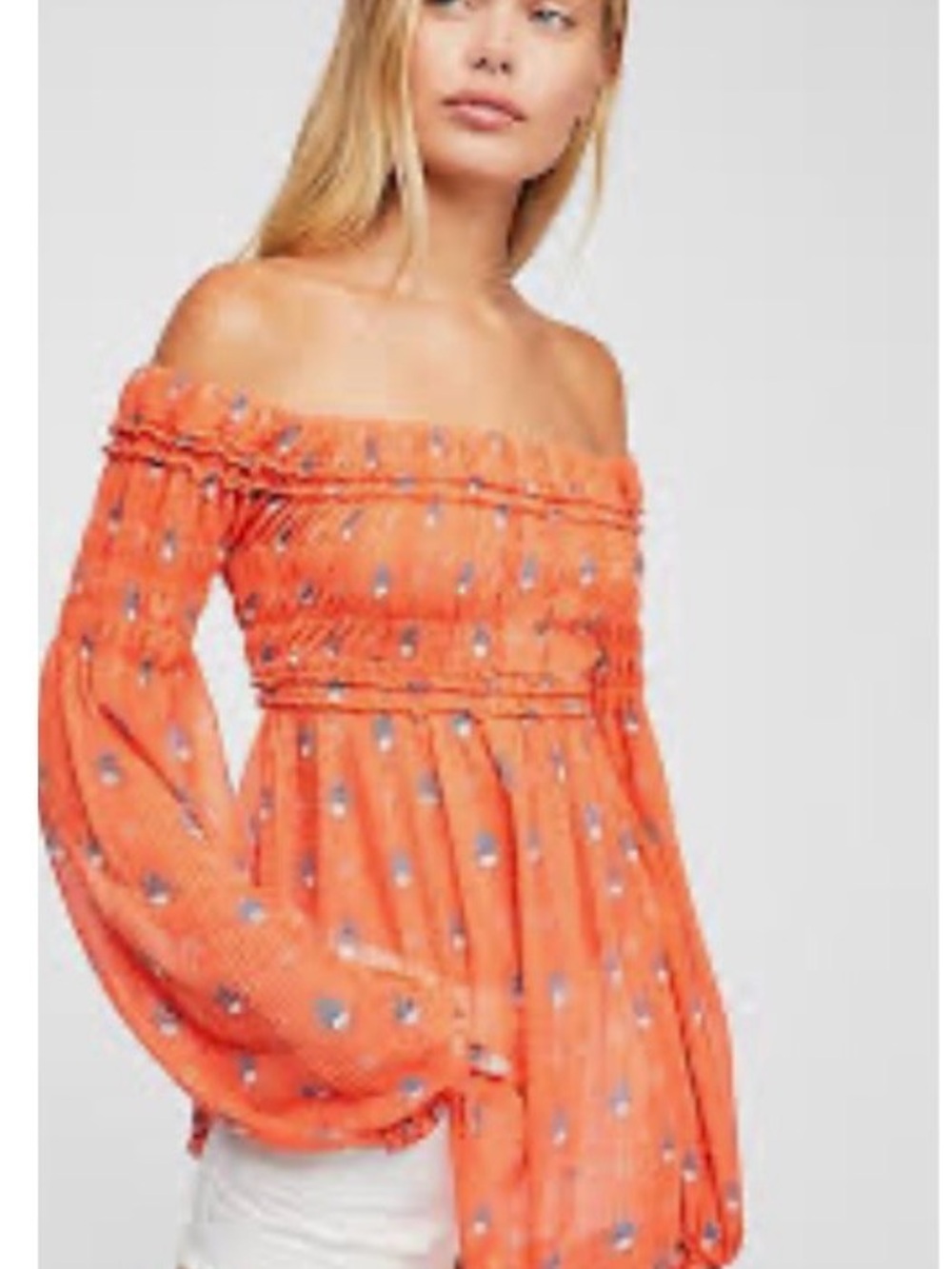 Free People Lana Off-the-Shoulder Orange Floral Smocked Top size S